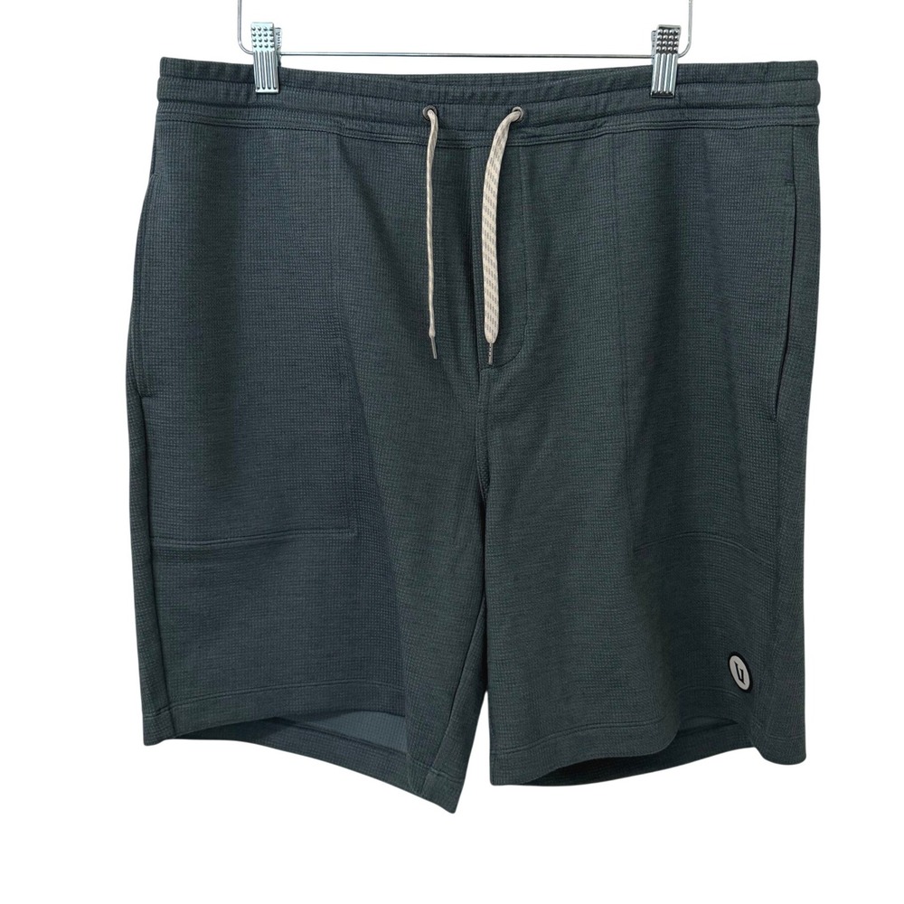 Vuori Mens XXL Waffle Knit Performance Shorts Dark Teal 8" Inseam Athletic Gym